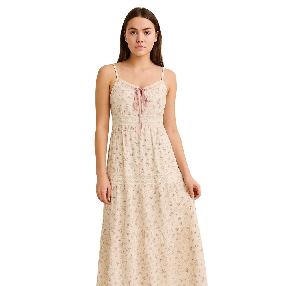 VICTORIA'S SECRET Y2K Babydoll Cottagecore Maxi Dress Milkmaid Slip Gown floral